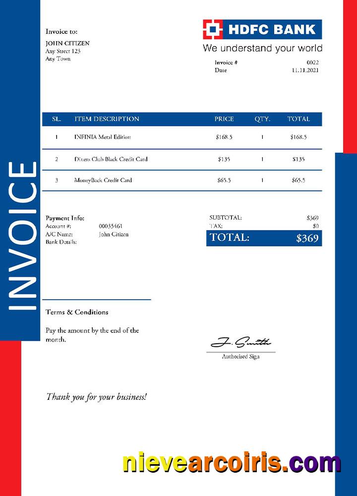 USA HDFC invoice